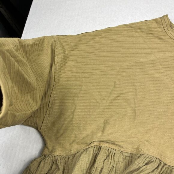 We The Free People Cropped Shirt Green Henley Long Sleeve Ruffled Boho Top SMALL - Picture 5 of 10